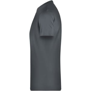 A grey men's T-shirt with short sleeves, featuring a logo on the side.