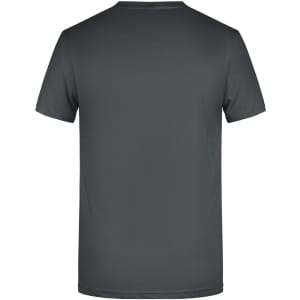A men's basic T-shirt in dark grey with a plain back and a logo at the neckline.