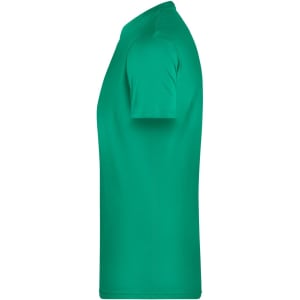 A green men's basic T-shirt with a crew neck and short sleeves, featuring a logo on the left side.