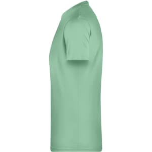 A green men's basic T-shirt with short sleeves and a plain design, featuring a logo on the side.