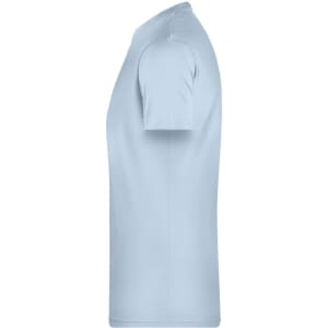 A light blue men's basic T-shirt with short sleeves and a fitted silhouette. It features a branding logo.
