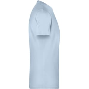 A light blue men's basic T-shirt with short sleeves, featuring a simple design and a logo.