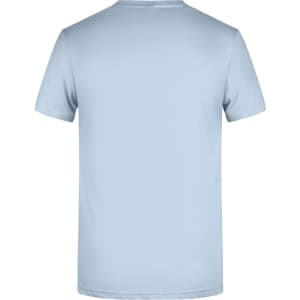 A light blue men's T-shirt with a classic crew neck and short sleeves, featuring a logo.