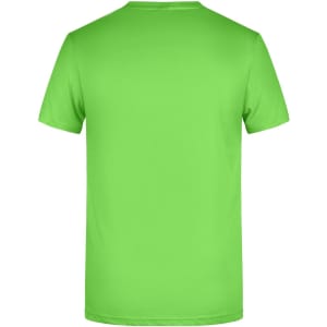 A bright green men's T-shirt displayed from the back, featuring a simple design and a logo.