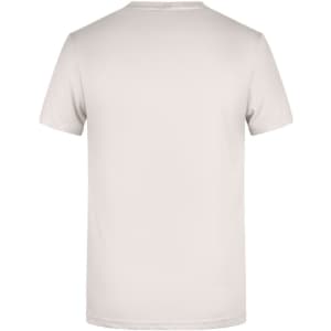 A plain white men's t-shirt featuring a crew neck and short sleeves, with a simple back design and a logo.