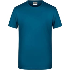A men's basic t-shirt in a dark teal colour, featuring a round neckline and short sleeves, with a brand logo present.