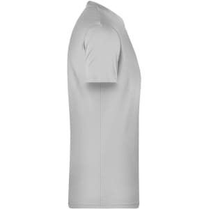 A light grey men's basic T-shirt featuring short sleeves and a plain design. It has a small logo on the chest.