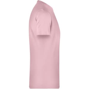 A pink men's T-shirt with short sleeves and a fitted design. It features a logo on the front.