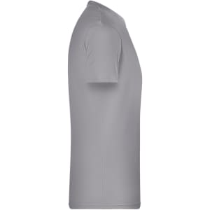 A grey men's basic T-shirt featuring a crew neck and short sleeves, with a logo present.