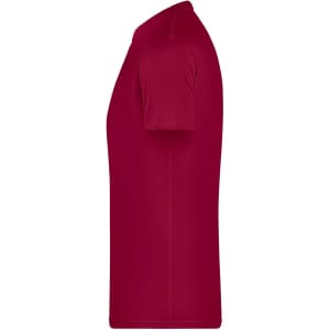 A red men's basic t-shirt with short sleeves and a plain design, featuring a logo on the fabric.