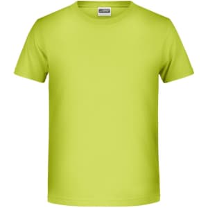 A bright lime green T-shirt with a classic crew neckline and short sleeves. It features a logo on the label.
