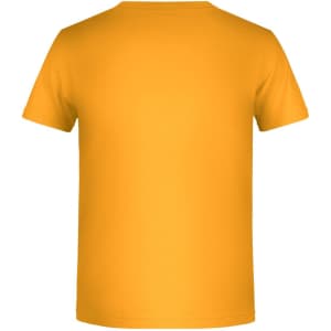 A plain yellow t-shirt with short sleeves, featuring a round neckline and no visible branding.