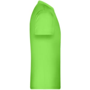 A bright green T-shirt displayed side-on, featuring short sleeves and a fitted design. The shirt includes a logo.
