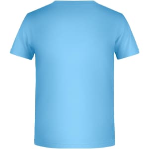 A light blue T-shirt in a plain design, featuring a back view without any graphics or logos.