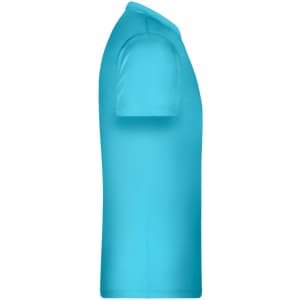 A turquoise boys' basic T-shirt featuring short sleeves and a round neckline, with a logo on the front.