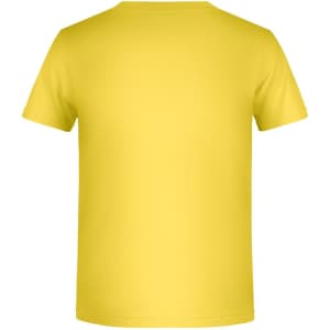 A yellow boys' basic T-shirt with a simple design and no visible logos, showcasing the back view.