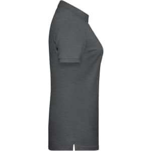 A grey ladies' basic polo shirt displayed from the side, featuring a collar and short sleeves.