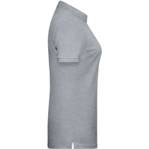 A grey ladies' basic polo shirt with a classic collar and short sleeves. It features a branding logo.