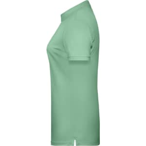 A ladies' basic polo shirt in a light green colour, featuring a simple design and a logo.