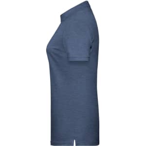 A ladies basic polo shirt in navy blue, featuring a simple design and a logo.