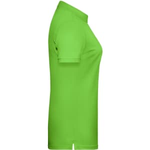 A ladies basic polo shirt in bright green, featuring a short sleeve and a collar. Includes a logo.