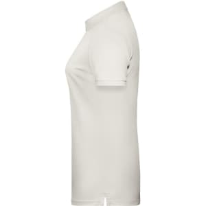 A light cream polo shirt with short sleeves, featuring a subtle logo on the side.