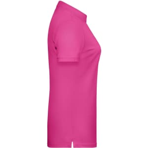 A pink ladies basic polo shirt displayed from the side. The shirt features short sleeves and a collar, with a logo present.