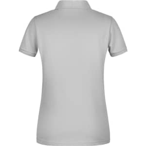 A ladies' basic polo shirt in light grey, featuring a classic collar and short sleeves. It includes a logo on the back.