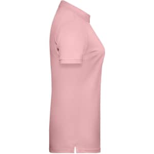A pink ladies' basic polo shirt with a classic collar and short sleeves, featuring a subtle logo.
