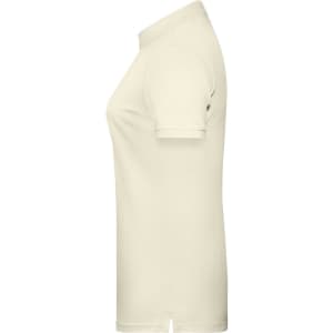 A ladies' basic polo shirt in a cream colour, featuring a classic design and a logo on the chest.