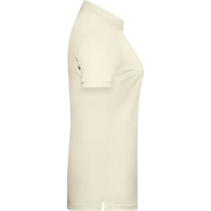 A ladies' basic polo shirt in a light cream colour, featuring a logo and a standard polo collar.