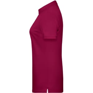 A ladies' basic polo shirt in a vibrant burgundy colour, featuring a classic collar and short sleeves.
