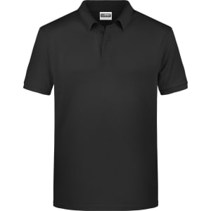 A black men's basic polo shirt with a classic collar and short sleeves. It features a logo on the chest.