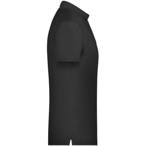 A black men's basic polo shirt with a classic collar and short sleeves, featuring a logo.