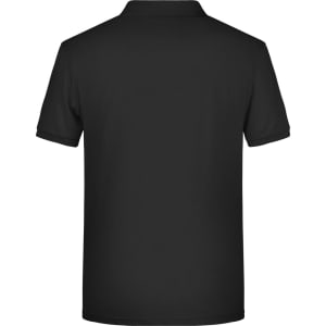 A black men's basic polo shirt, featuring a classic design and a logo on the back.