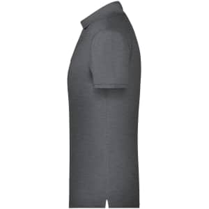 A grey men's basic polo shirt with short sleeves and a collar, featuring a logo on the chest.