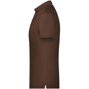 A brown men's basic polo shirt with a classic collar and short sleeves. It features a logo on the chest.