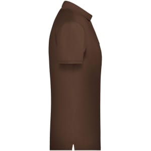A brown men's basic polo shirt displayed from the side. The shirt has a collar and short sleeves.