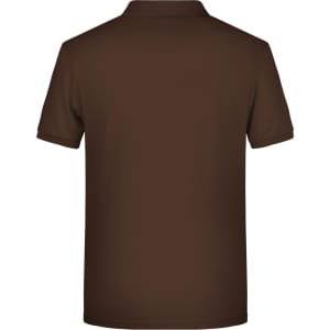 A brown men's basic polo shirt featuring a collar and short sleeves, with a logo on the left side.