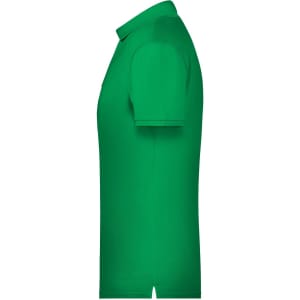 A green men's basic polo shirt with a collar, featuring a logo on the chest.