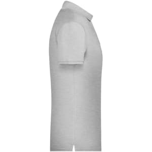 A grey men's basic polo shirt with short sleeves and a collar, featuring a small logo on the chest.