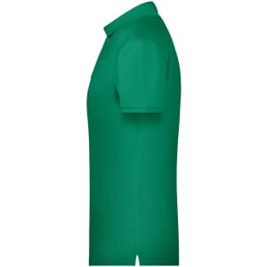 A green men's basic polo shirt with a collared neckline and short sleeves, featuring a logo on the chest.
