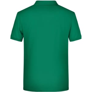 A green polo shirt with a classic collar and short sleeves, featuring a logo on the front.