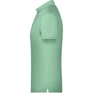 A mint green men's basic polo shirt with short sleeves and a collar. Features a logo on the chest.