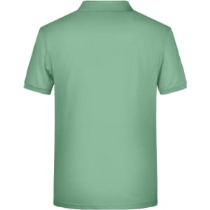 A men's basic polo shirt in a solid mint green colour, featuring a collar and short sleeves. It has a logo on the back.