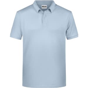 Light blue men's basic polo shirt with a collar and short sleeves, featuring a logo.