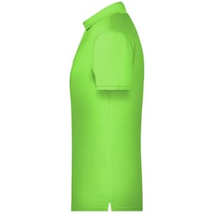 A green men's basic polo shirt featuring a collar and short sleeves, displaying a logo on the chest.