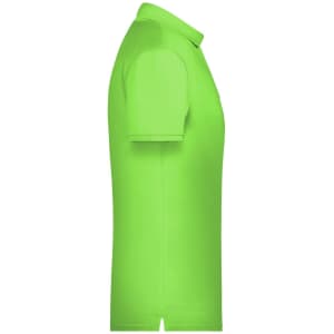 A bright green men's basic polo shirt featuring a collar and short sleeves, with a logo present.