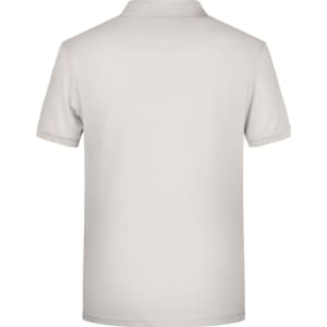 A light grey men's basic polo shirt with a classic collar and short sleeves, featuring a logo on the back.