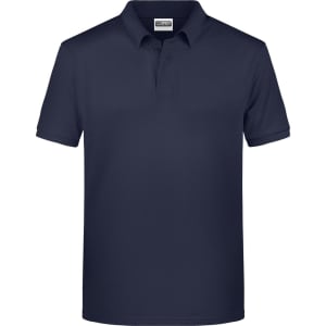 A navy Mens Basic Polo shirt featuring a classic collar and short sleeves, with a logo on the chest.